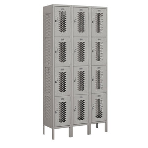 12" Wide Four Tier Vented Metal Locker, 3 Wide, 6 Feet High, Assembled