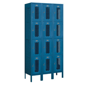 12" Wide Four Tier Vented Metal Locker, 3 Wide, 6 Feet High, Assembled