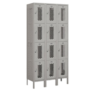 12" Wide Four Tier Vented Metal Locker, 3 Wide, 6 Feet High, Assembled