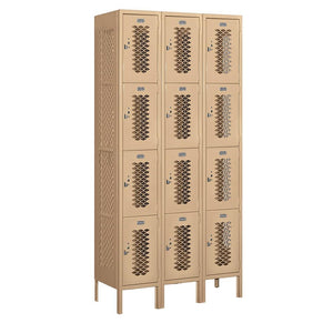 12" Wide Four Tier Vented Metal Locker, 3 Wide, 6 Feet High, Assembled
