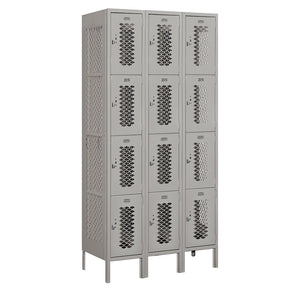 12" Wide Four Tier Vented Metal Locker, 3 Wide, 6 Feet High, Assembled