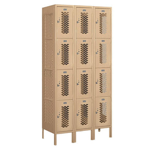 12" Wide Four Tier Vented Metal Locker, 3 Wide, 6 Feet High, Assembled