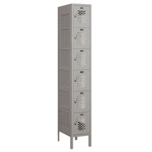12" Wide Six Tier Box Style Vented Metal Locker, 1 Wide, 6 Feet High, Assembled
