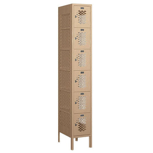 12" Wide Six Tier Box Style Vented Metal Locker, 1 Wide, 6 Feet High, Assembled