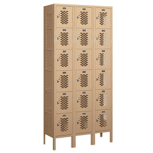 12" Wide Six Tier Box Style Vented Metal Locker, 3 Wide, 6 Feet High, Assembled