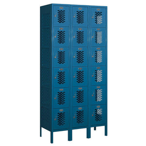 12" Wide Six Tier Box Style Vented Metal Locker, 3 Wide, 6 Feet High, Assembled