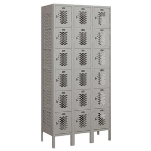 12" Wide Six Tier Box Style Vented Metal Locker, 3 Wide, 6 Feet High, Assembled