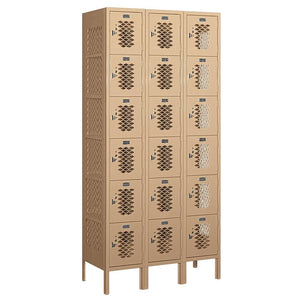 12" Wide Six Tier Box Style Vented Metal Locker, 3 Wide, 6 Feet High, Assembled
