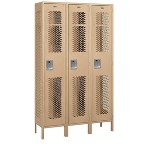 15" Wide Single Tier Vented Metal Locker, 3 Wide, 6 Feet High, Assembled