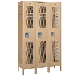 15" Wide Single Tier Vented Metal Locker, 3 Wide, 6 Feet High, Assembled