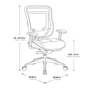 Breathable Mesh Back and Black Leather Seat Executive High Back Chair with Adjustable Arms and Lumbar, Seat Slider and Industrial Steel Finish Angled Base, 300 Lbs Weight Capacity