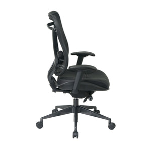 Breathable Mesh Back and Black Leather Seat Executive High Back Chair with Adjustable Arms and Lumbar, Seat Slider and Industrial Steel Finish Angled Base, 300 Lbs Weight Capacity