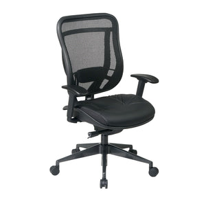 Breathable Mesh Back and Black Leather Seat Executive High Back Chair with Adjustable Arms and Lumbar, Seat Slider and Industrial Steel Finish Angled Base, 300 Lbs Weight Capacity