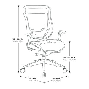 Breathable Mesh Back and Leather Seat Executive High Back Chair with Adjustable Arms and  Lumbar, Seat Slider and Polished Aluminum Finish Base, 300 Lbs Weight Capacity