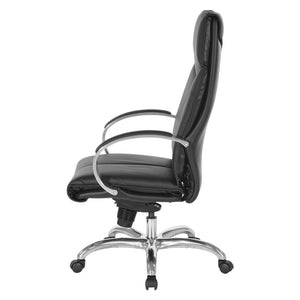 Deluxe Executive Leather High Back Chair with Polished Aluminum Base and Padded Arms