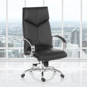 Deluxe Executive Leather High Back Chair with Polished Aluminum Base and Padded Arms