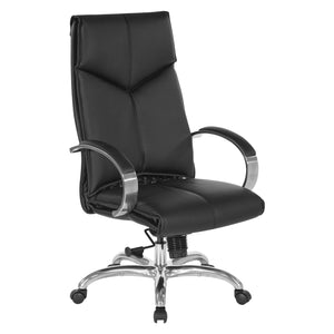 Deluxe Executive Leather High Back Chair with Polished Aluminum Base and Padded Arms