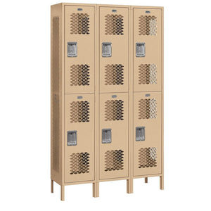 15" Wide Double Tier Vented Metal Locker, 3 Wide, 6 Feet High, Assembled