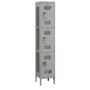 15" Wide Triple Tier Vented Metal Locker, 1 Wide, 6 Feet High, Assembled