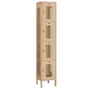 15" Wide Four Tier Vented Metal Locker, 1 Wide, 6 Feet High, Assembled