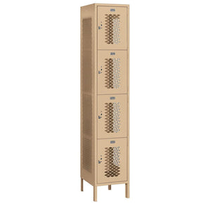 15" Wide Four Tier Vented Metal Locker, 1 Wide, 6 Feet High, Assembled