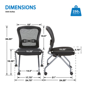Deluxe ProGrid® Mesh Back Folding/Nesting Armless Chair with Casters, 2-Pack