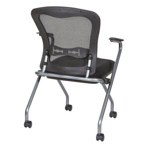 Deluxe ProGrid® Mesh Back Folding/Nesting Arm Chair with Casters, Coal FreeFlex® Fabric Seat, 2-Pack