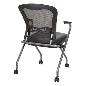 Deluxe ProGrid® Mesh Back Folding/Nesting Arm Chair with Casters, Silver Ion Technology Dillon Black Padded Seat, 2-Pack