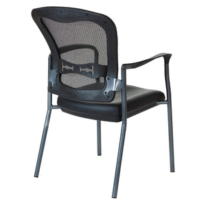 ProGrid® Mesh Back Deluxe Stacking Visitor’s Chair with Dillon Black Padded Seat, Contoured Arms and Titanium EPD Finish Frame