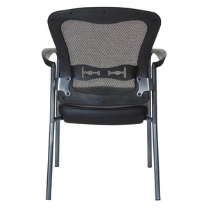 ProGrid® Mesh Back Deluxe Stacking Visitor’s Chair with Dillon Black Padded Seat, Contoured Arms and Titanium EPD Finish Frame