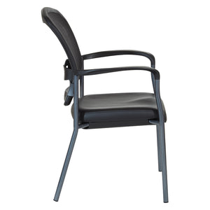 ProGrid® Mesh Back Deluxe Stacking Visitor’s Chair with Dillon Black Padded Seat, Contoured Arms and Titanium EPD Finish Frame