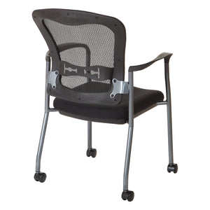 ProGrid® Mesh Back Deluxe Guest Chair with FreeFlex® II Coal Padded Fabric Seat, Arms, Casters and Titanium EPD Finish Frame