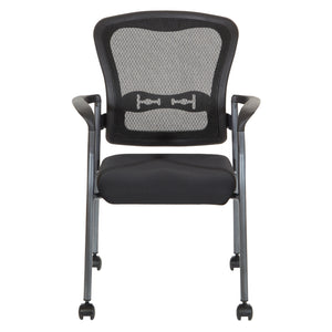 ProGrid® Mesh Back Deluxe Guest Chair with FreeFlex® II Coal Padded Fabric Seat, Arms, Casters and Titanium EPD Finish Frame