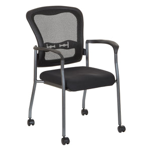 ProGrid® Mesh Back Deluxe Guest Chair with FreeFlex® II Coal Padded Fabric Seat, Arms, Casters and Titanium EPD Finish Frame