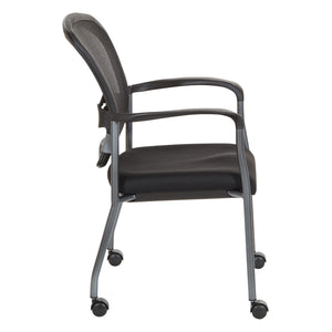 ProGrid® Mesh Back Deluxe Guest Chair with FreeFlex® II Coal Padded Fabric Seat, Arms, Casters and Titanium EPD Finish Frame