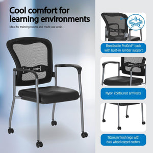 ProGrid® Mesh Back Deluxe Guest Chair with Dillon Black Padded Fabric Seat, Arms, Casters and Titanium EPD Finish Frame