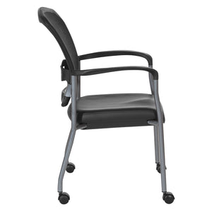 ProGrid® Mesh Back Deluxe Guest Chair with Dillon Black Padded Fabric Seat, Arms, Casters and Titanium EPD Finish Frame