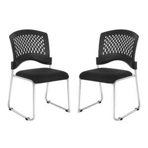 Stacking Chair with Ventilated Plastic Back and FreeFlex® II Coal Seat with Silver EPD Finish Sled Base, 2-Pack