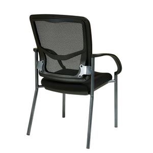 ProGrid® Mesh Back Stacking Visitor’s Chair with FreeFlex® II Coal Padded Fabric Seat, Contoured Arms and Titanium EPD Finish Frame