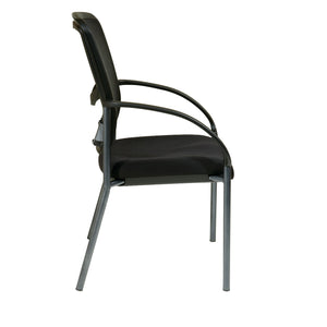 ProGrid® Mesh Back Stacking Visitor’s Chair with FreeFlex® II Coal Padded Fabric Seat, Contoured Arms and Titanium EPD Finish Frame