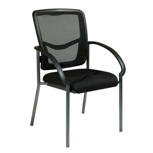 ProGrid® Mesh Back Stacking Visitor’s Chair with FreeFlex® II Coal Padded Fabric Seat, Contoured Arms and Titanium EPD Finish Frame