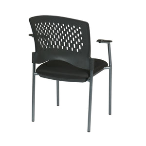 Ventilated Plastic Wrap Around Back Stacking Visitor’s Chair with Arms, FreeFlex® II Coal Padded Fabric Seat