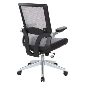 Breathable Mesh Back Manager's Chair with 4” Thick Bonded Leather Seat, Height Adjustable Lumbar Support, 3-Way PU Padded Cantilever Adjustable Flip Arms and Silver Nylon Base