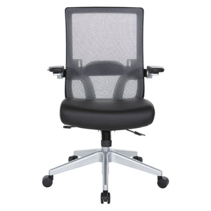 Breathable Mesh Back Manager's Chair with 4” Thick Bonded Leather Seat, Height Adjustable Lumbar Support, 3-Way PU Padded Cantilever Adjustable Flip Arms and Silver Nylon Base
