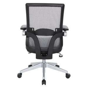 Breathable Mesh Back Manager's Chair with 4” Thick Bonded Leather Seat, Height Adjustable Lumbar Support, 3-Way PU Padded Cantilever Adjustable Flip Arms and Silver Nylon Base