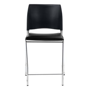 Cafetorium Plush Black Vinyl Stool with Chrome Frame, Counter Height