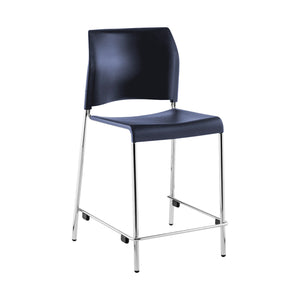 Cafetorium Counter Height Stool, Navy Plastic Seat, Chrome Frame