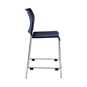 Cafetorium Counter Height Stool, Navy Plastic Seat, Chrome Frame