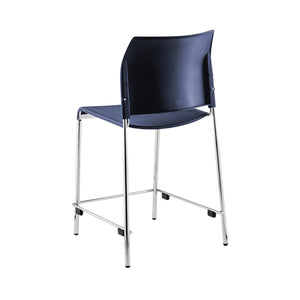 Cafetorium Counter Height Stool, Navy Plastic Seat, Chrome Frame