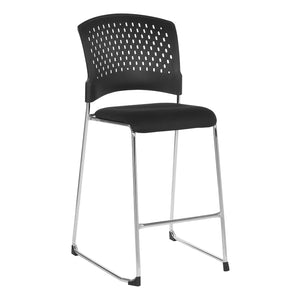 Tall Stacking Visitor’s Chair with Ventilated Plastic Back and FreeFlex® II Coal Padded Fabric Seat with Silver EPD Finish Sled Base, 23-Pack with Dolly